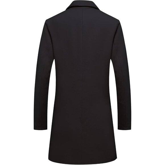 Men's Black Classic Wool Single Breasted Mid Long Trench Overcoat Jackets - Picture 2 of 7